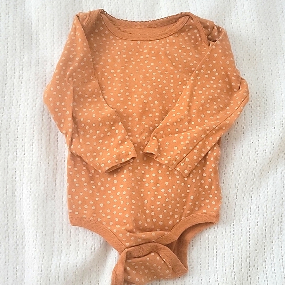 Free Planet brown polka dot 100% cotton long sleeve body suit